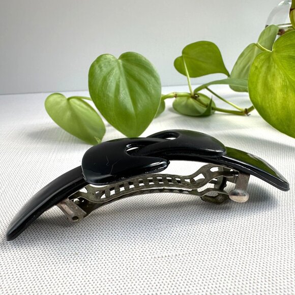 Vintage 1980s Black Plastic Hair Barrette with Chunky Bow Design Design Large - Picture 11 of 11